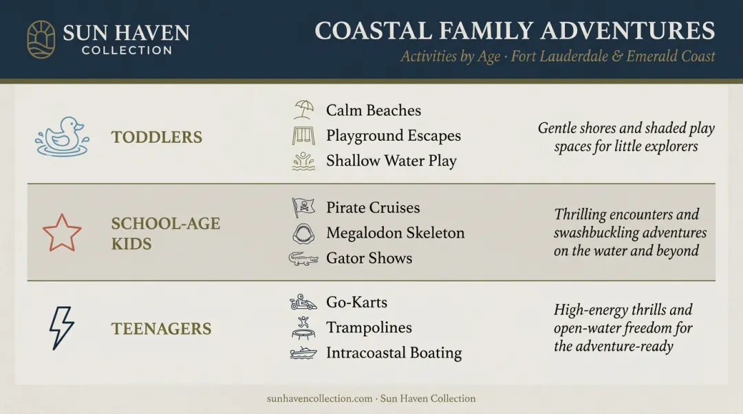 Fort Lauderdale family activities by age group toddlers kids teens infographic