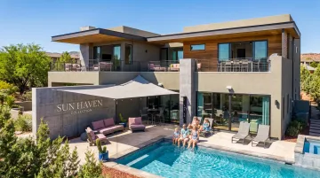 Luxurious multi-level family vacation home with a private pool and spacious balconies
