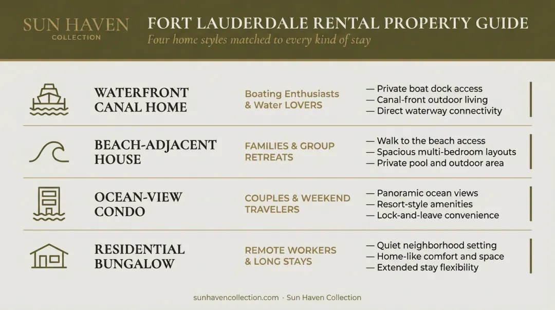 Fort Lauderdale vacation rental property types comparison chart for travelers