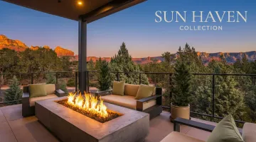 Sun Haven Collection Sedona vacation rental patio with red rock views at dusk
