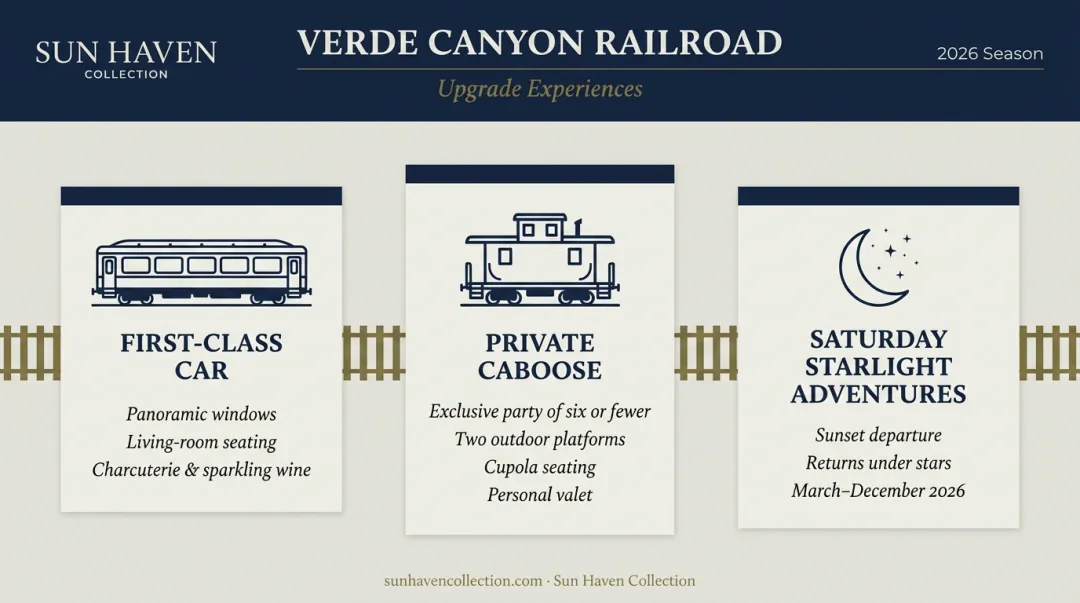 Verde Canyon Railroad three upgrade tiers first class caboose and starlight experience