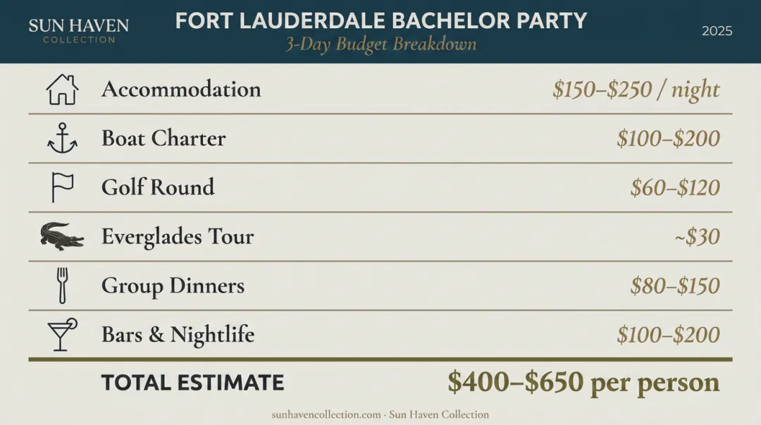 Fort Lauderdale bachelor party 3-day budget breakdown per person cost estimate
