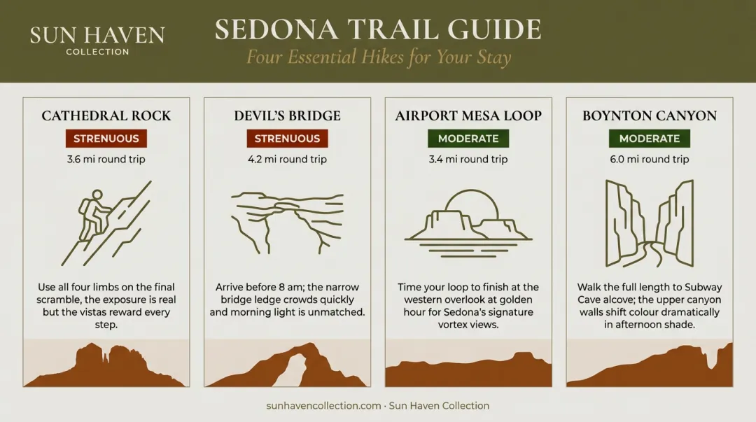 Sedona top four hikes comparison chart distance difficulty and key trail notes