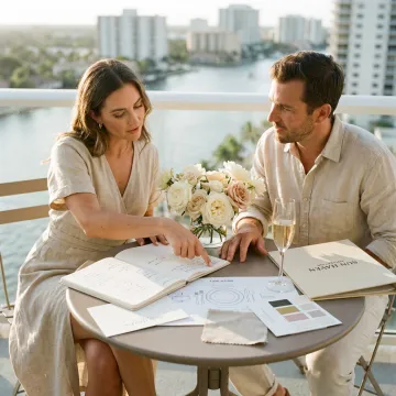 Couple planning a rooftop wedding