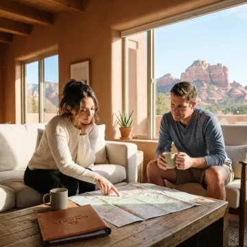 Couple planning a Sedona retreat itinerary
