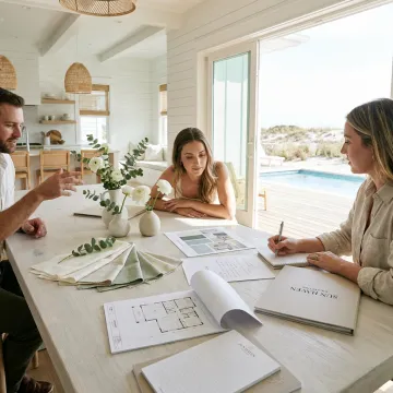 Couple planning a Florida beach wedding in a private home