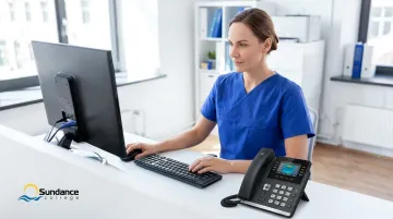 Small business office with IP desk phones and modern VoIP phone system setup