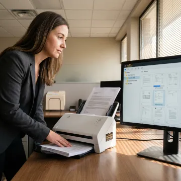 Technician scanning business documents into secure storage