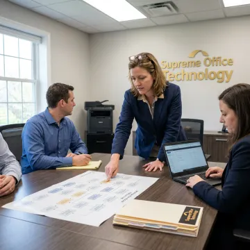 Consultant reviewing digital document workflows with a business team