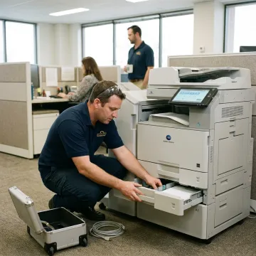 Technician setting up an office copier
