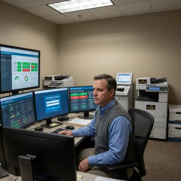 IT specialist reviewing hospital technology systems