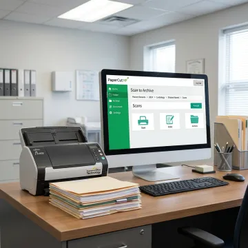 Healthcare documents being scanned into a secure digital records system