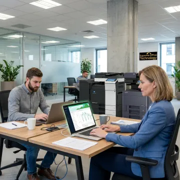 Cloud print management dashboard in modern office