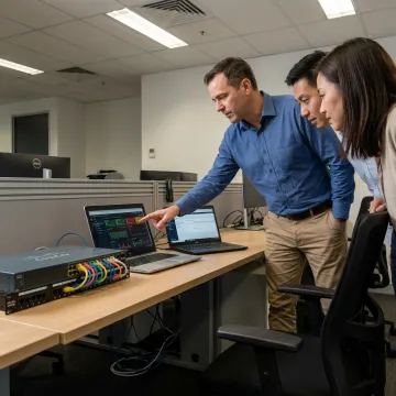 IT consultant reviewing business technology systems