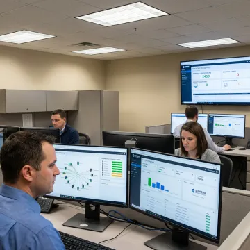 Municipal IT support team monitoring secure systems