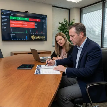Technology consultant reviewing secure credit union systems