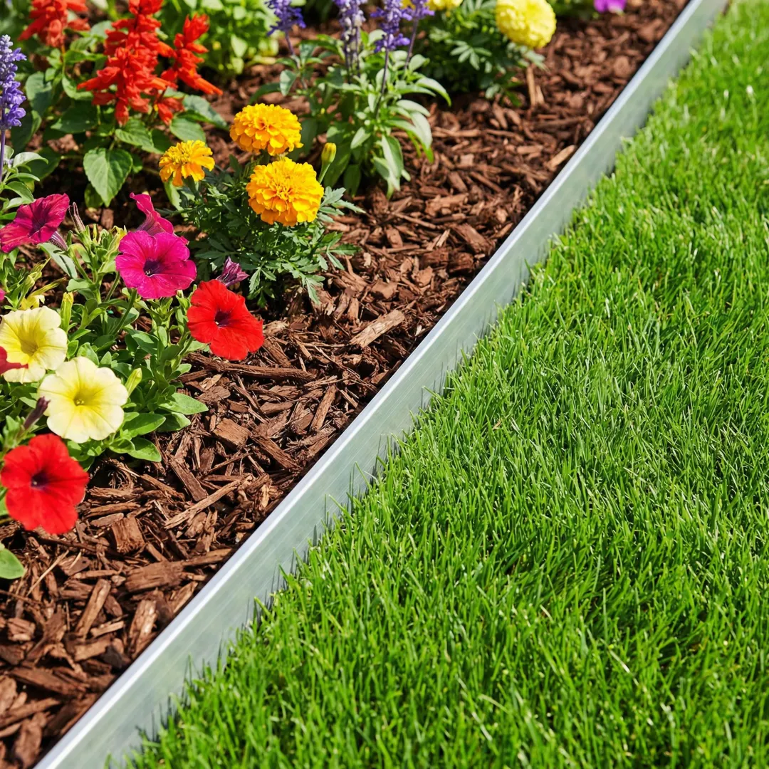 Professional aluminum landscape edging installation creating clean lines in residential garden
