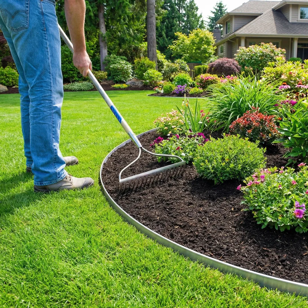 Professional landscape edging installation in Olympia garden