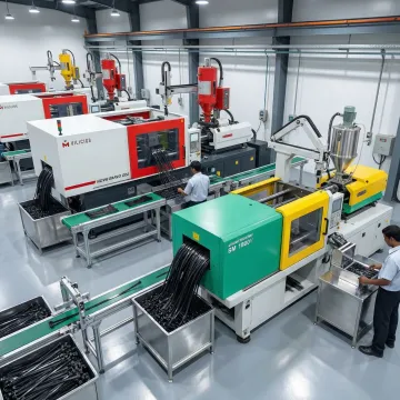 Industrial cable ties being manufactured in modern production facility