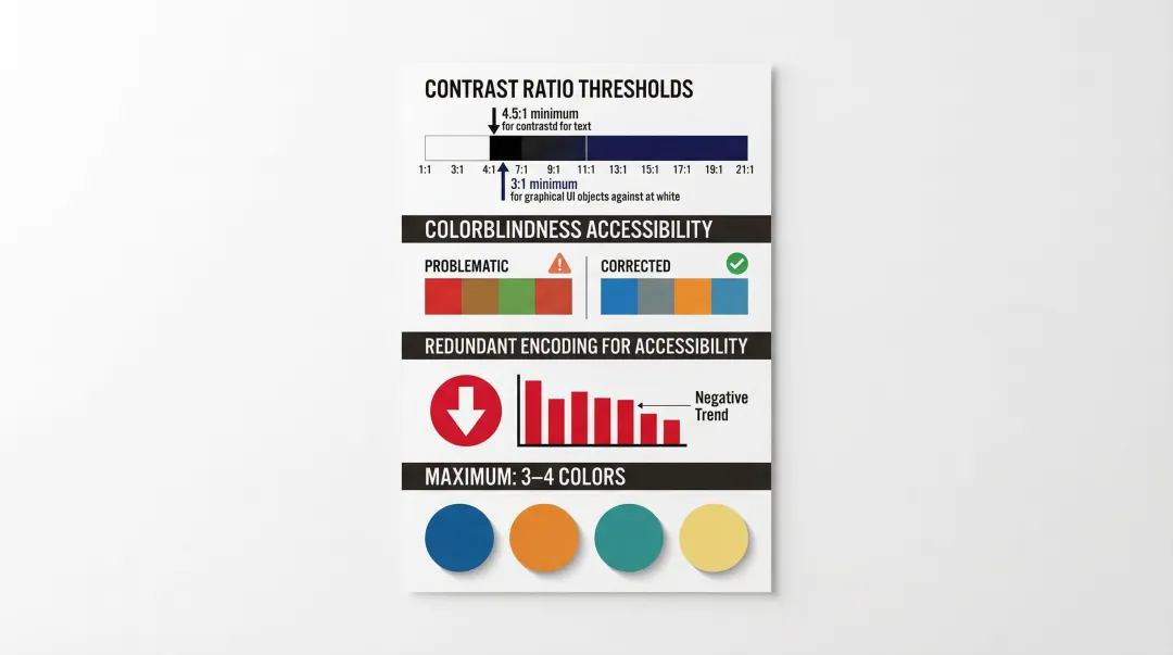Dashboard color accessibility guidelines contrast ratios redundant encoding and palette limits