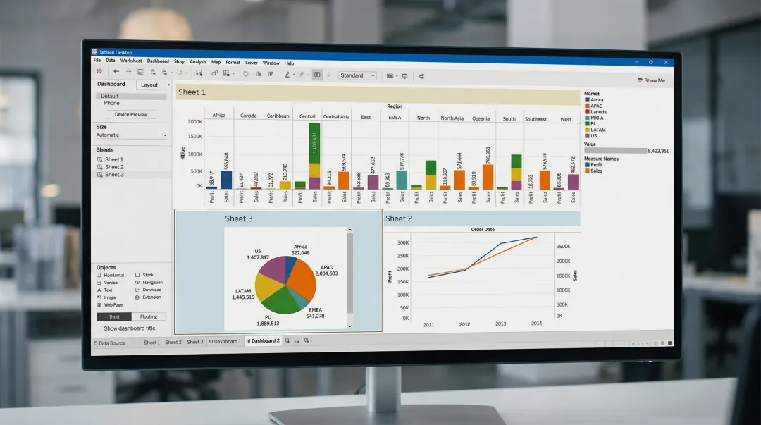 Tableau data visualization dashboard displaying interactive charts and drill-down analytics