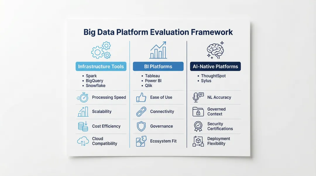 Three-tier big data platform evaluation framework infrastructure BI and AI-native tools