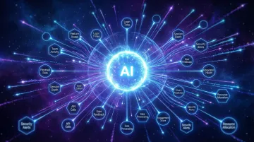 Abstract AI system analyzing hundreds of data variables simultaneously for pattern recognition