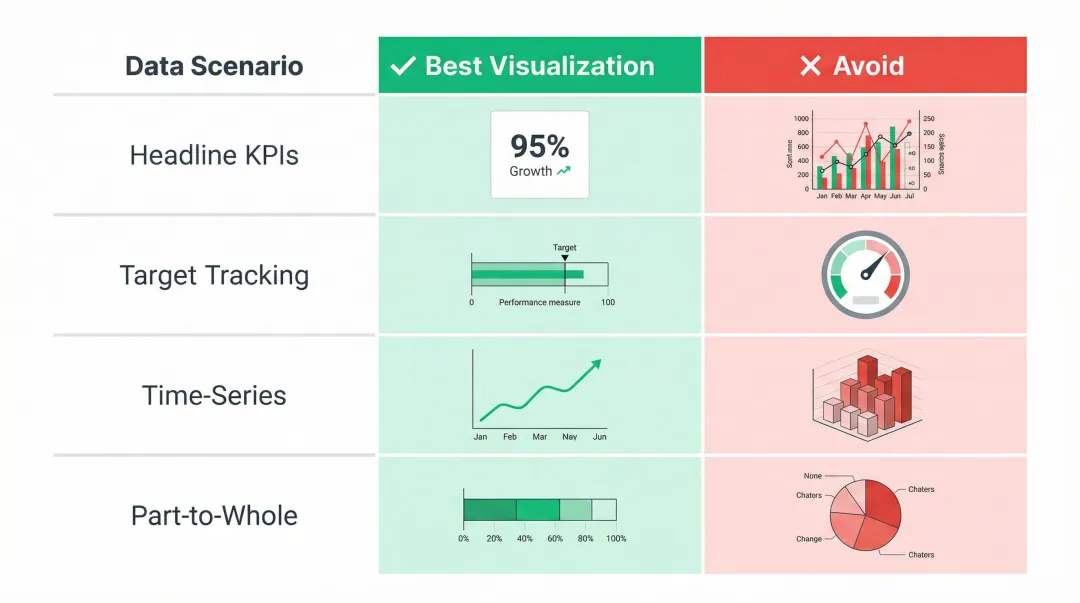 KPI dashboard visualization type selection guide comparison chart
