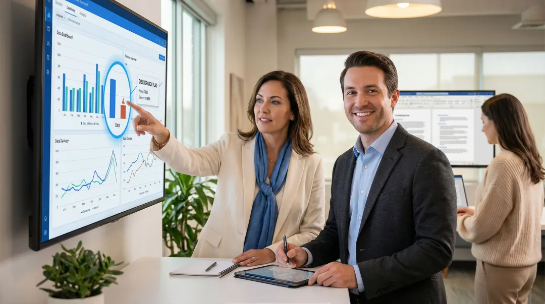 Data team collaborating on dashboard review workflow catching metric discrepancies together