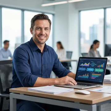 Finance team reviewing AI-generated dashboard on a laptop screen