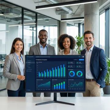 Enterprise data team collaborating on AI-generated analytics dashboard