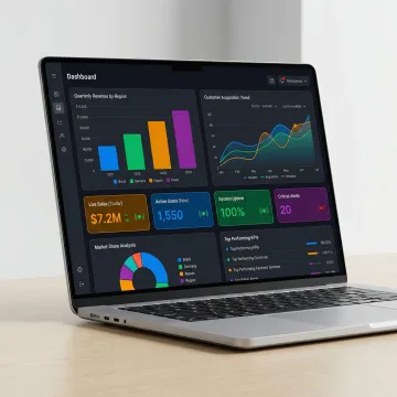 Business intelligence dashboard displaying AI-generated charts and KPIs on a modern analytics platform