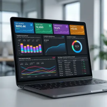 AI-powered analytics dashboard displaying real-time business KPIs and charts