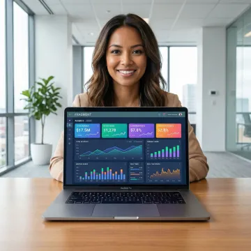 Business analyst reviewing AI-generated data insights on a Sylus analytics dashboard