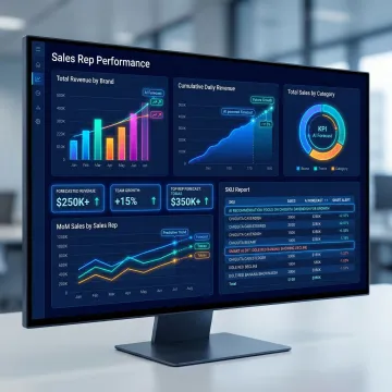 AI-powered predictive analytics dashboard displaying forecasted business metrics and trend charts