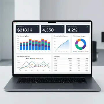 Automated marketing reporting dashboard displaying KPIs and charts in Sylus