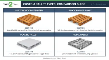 Four custom pallet types comparison chart with materials and best-use applications