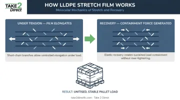 LLDPE molecular structure showing stretch tension and elastic recovery process