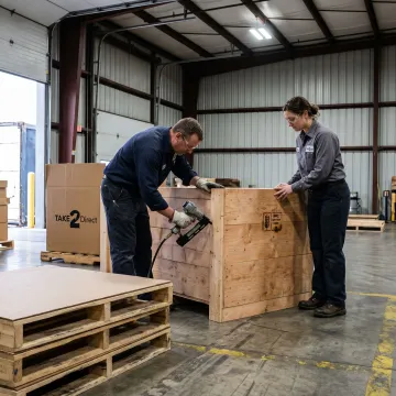 Industrial team preparing pallets and crates