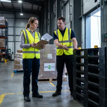 Warehouse team reviewing custom plastic pallets