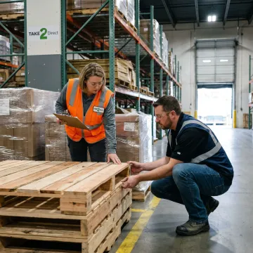 Warehouse team reviewing custom pallet options