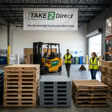 Warehouse team preparing used pallets