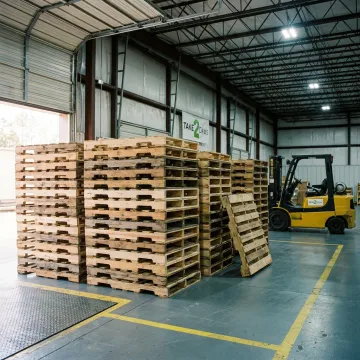 Bulk used pallets stacked for shipment