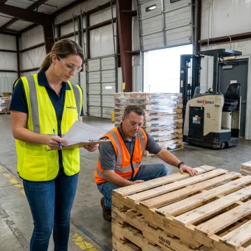 Warehouse team reviewing 48x40 pallets