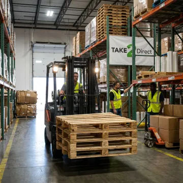 Forklift moving pallets during supply process