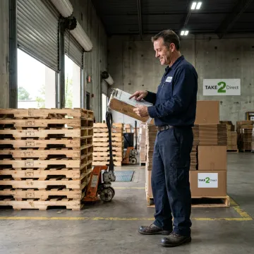Warehouse team preparing pallet order for delivery
