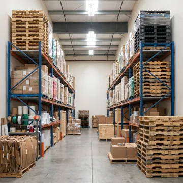 Warehouse pallets and shipping supplies