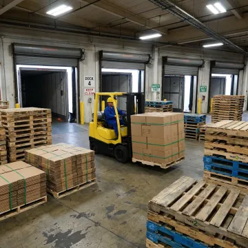Pallets stacked in a Chicago warehouse