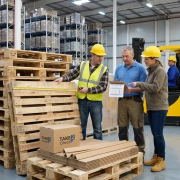 Warehouse team reviewing pallet specifications