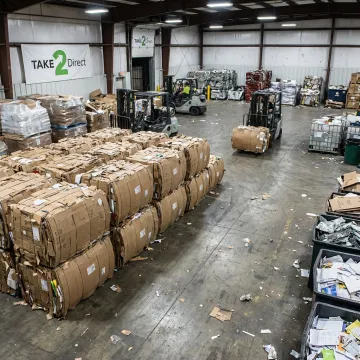 Baled cardboard ready for recycling